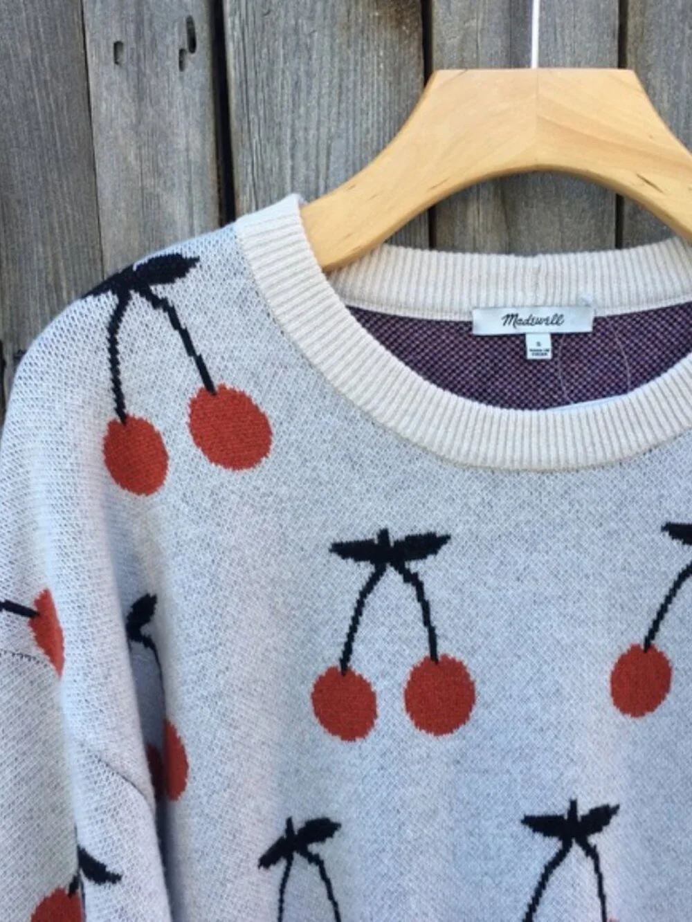 NEW Madewell Womens Cherry Print Jacquard Pullover Sweater M NWT - Picture 2 of 9